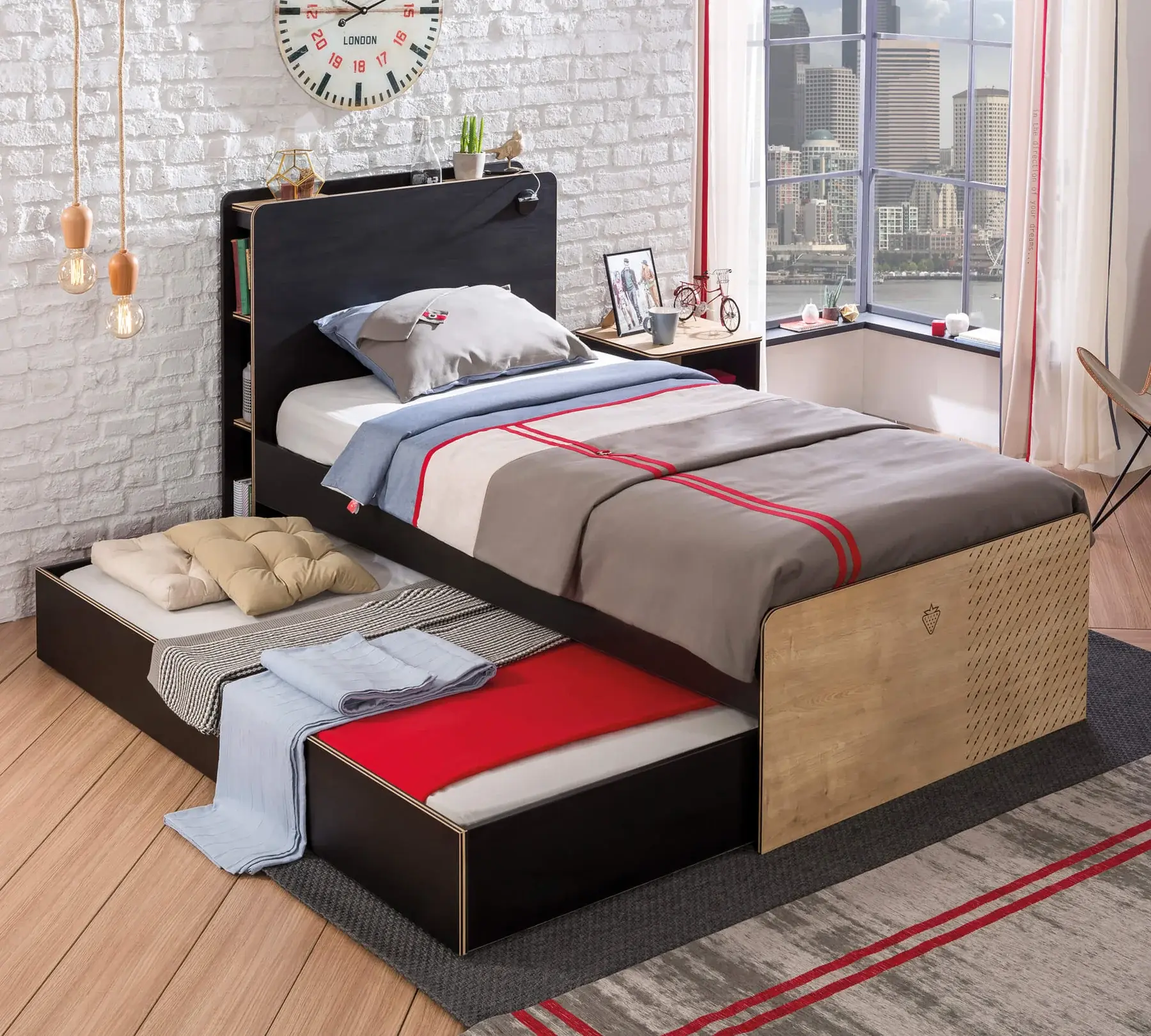 Cilek Black Bett 100x200 cm ohne Matratze mit Unterbett