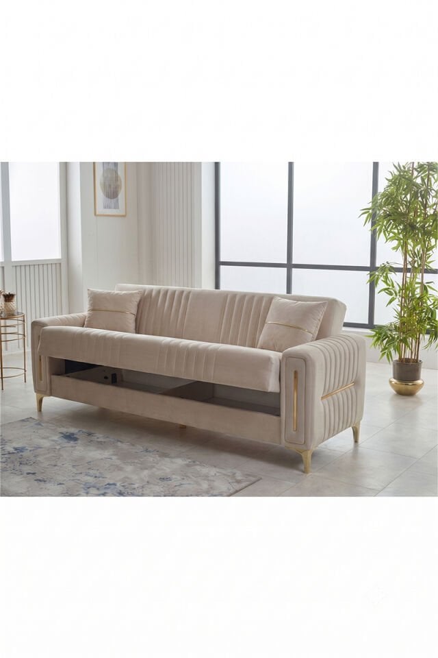 Moreno Sofa-Set 3+3+1 mit Bettfunktion und Stauraum Beige