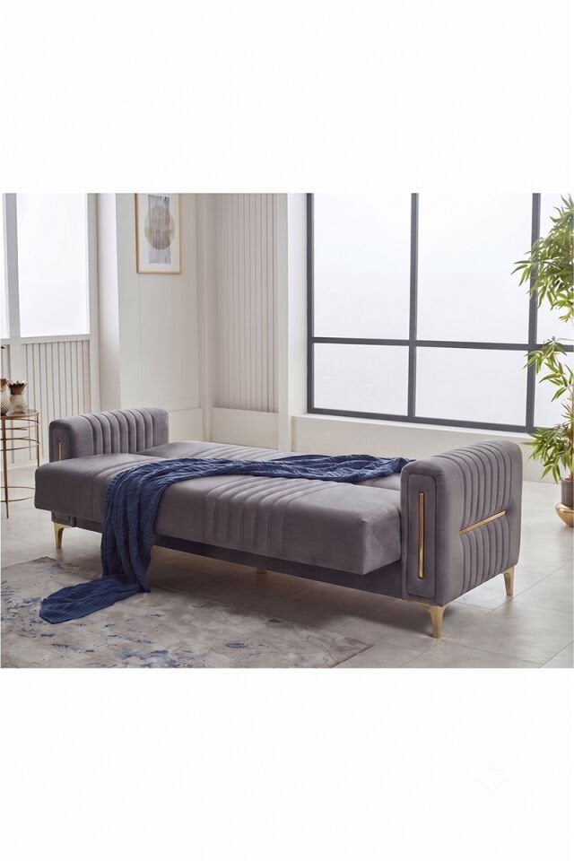 Moreno Sofa-Set 3+3+1 mit Bettfunktion und Stauraum Grau
