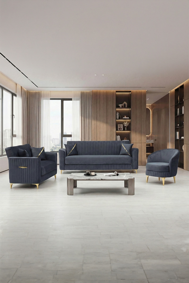 Zebra 3+3+1 Sofaset mit Bettfunktion in Anthrazit