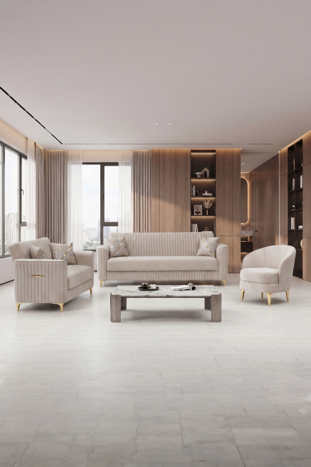 Zebra 3+3+1 Sofaset mit Bettfunktion in Beige