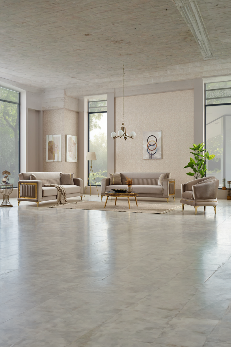 Mabel Sofa-Set 3+3+1 Beige mit Bettfunktion und Stauraum
