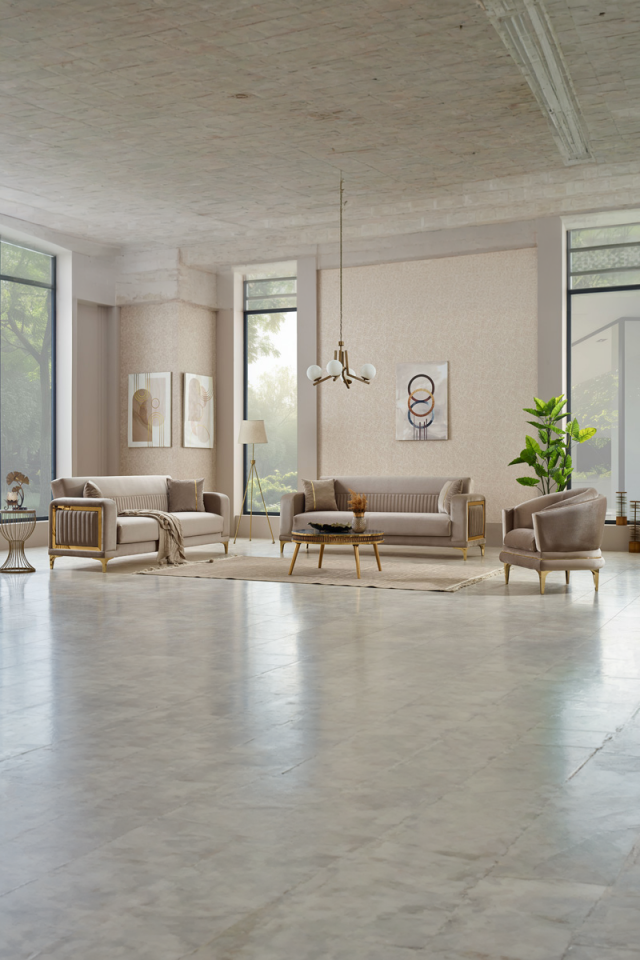 Mabel Sofa-Set 3+3+1 Beige mit Bettfunktion und Stauraum