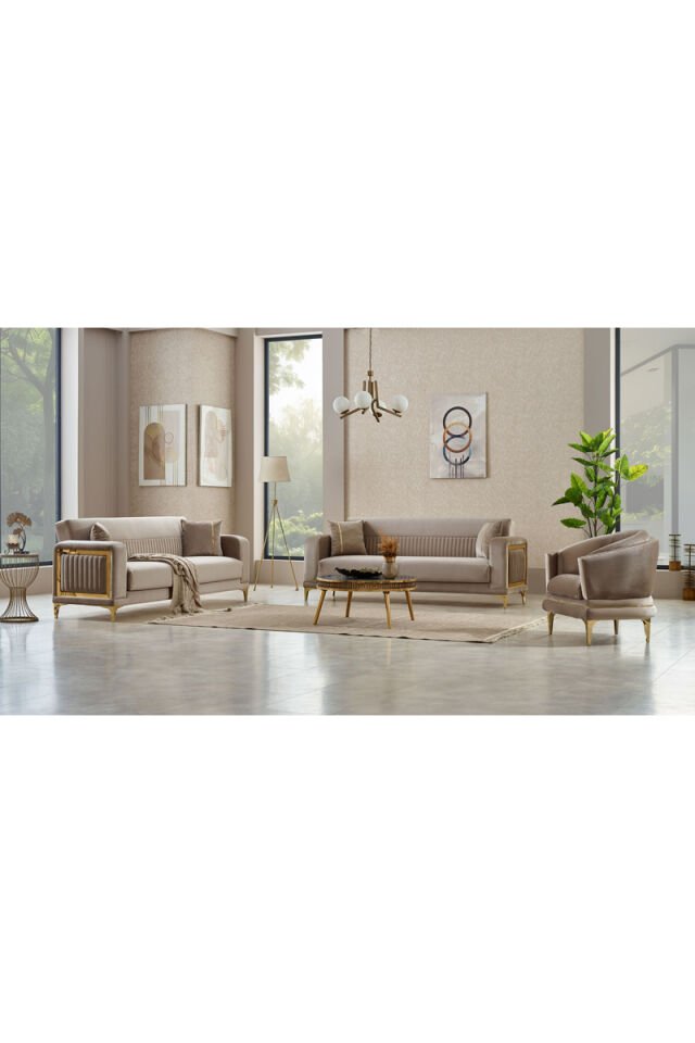Mabel Sofa-Set 3+3+1 Beige mit Bettfunktion und Stauraum
