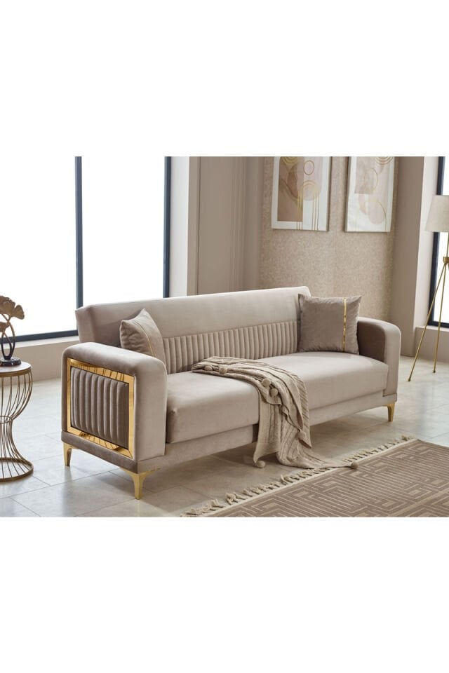 Mabel Sofa-Set 3+3+1 Beige mit Bettfunktion und Stauraum