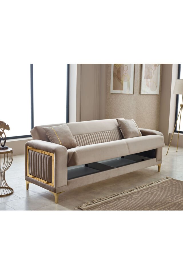Mabel Sofa-Set 3+3+1 Beige mit Bettfunktion und Stauraum