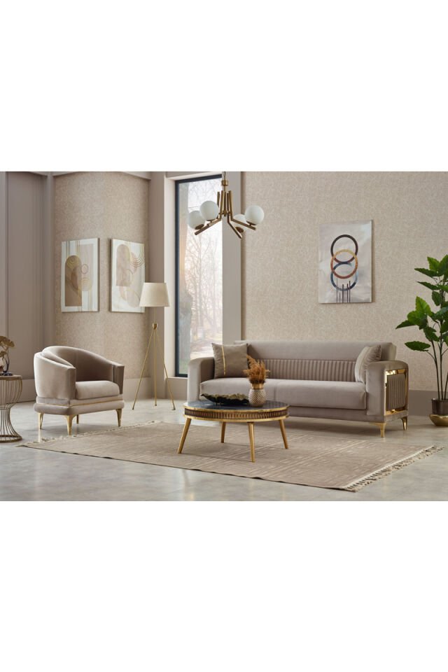 Mabel Sofa-Set 3+3+1 Beige mit Bettfunktion und Stauraum